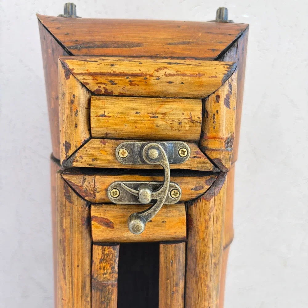 Handcrafted Bamboo Wine Bottle Gift Box Rustic Natural Wood Carrier with Latch